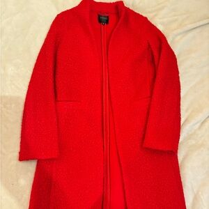 Dynamite Bright Red Bouclé Open-Front Trench Coat